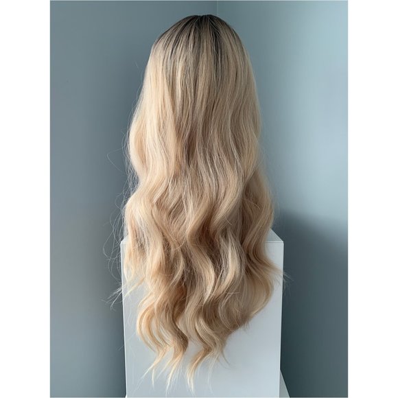 NEW Rooted Curled Blonde Synthetic Wig with Bangs - Picture 3 of 5